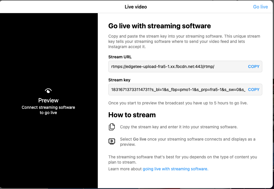 Go live with streaming software